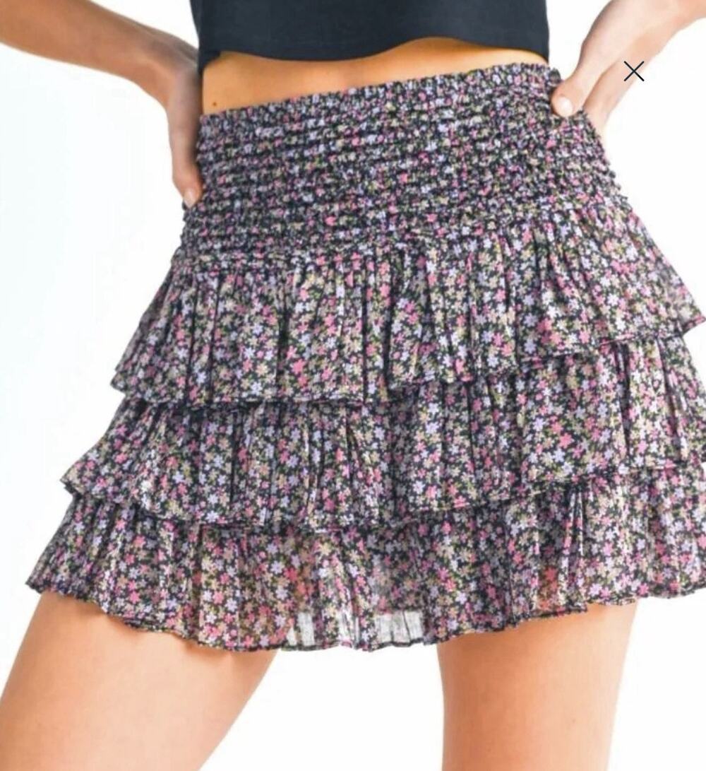 reset by jane Blue Pink Floral Angelica Tiered Skort Sz L NWT
